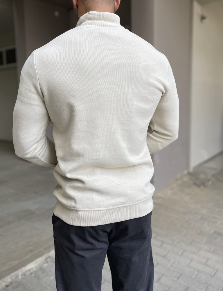 Ανδρικό μπεζ πουλόβερ μονόχρωμο με γιακά 4263B φωτογραφία